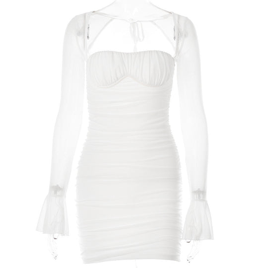 Damen Mini-Kleid mit transparenten Ärmeln und raffiniertem Schnitt R&B