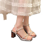 Damen modische Blockabsatz Sandalen mit zarten Verzierungen R&B