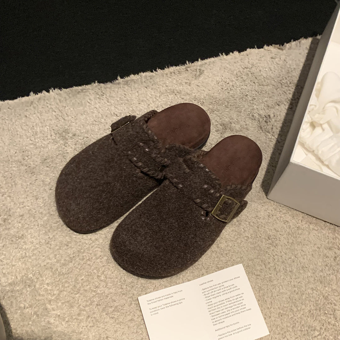 Damen Hausschuhe aus hochwertigem Filz mit dekorativer Schnalle R&B