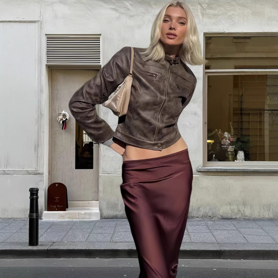 Damen trendige Bikerjacke aus hochwertigem Kunstleder R&B