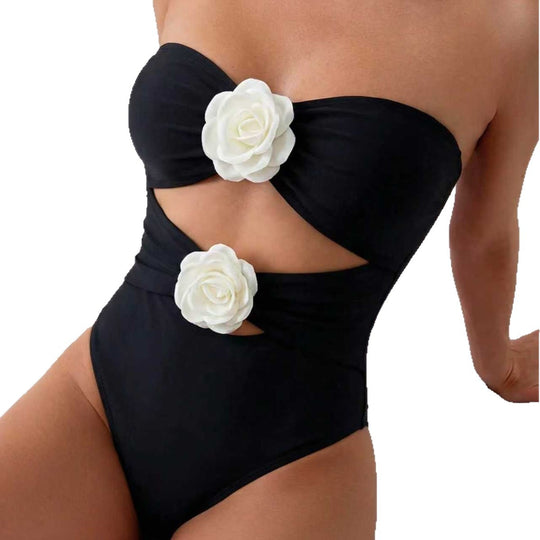 Damen Eleganter Cut-Out-Badeanzug mit floralem Detail R&B