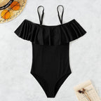Damen Eleganter Badeanzug mit Volants und schulterfreier Ausschnitt R&B