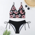 Damen Crop-Top Bikini mit verstellbaren Trägern und floralem Muster R&B