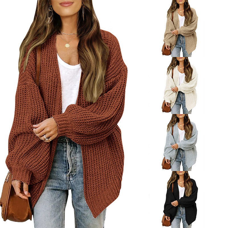 Damen Grob gestrickter Cardigan mit überschnittenen Schultern