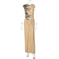 Damen Maxikleid mit raffinierter Drapierung und Animal-Print R&B