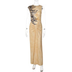 Damen Maxikleid mit raffinierter Drapierung und Animal-Print R&B