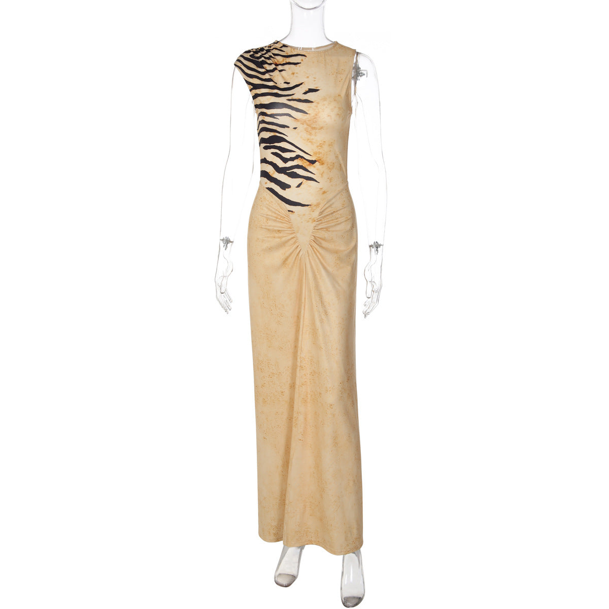 Damen Maxikleid mit raffinierter Drapierung und Animal-Print R&B