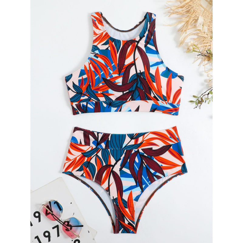 Damen Bikini-Set mit hohem Bund und sportlichem Oberteil R&B