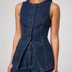 Damen Jeansweste mit tailliertem Schnitt und praktischen Taschen R&B