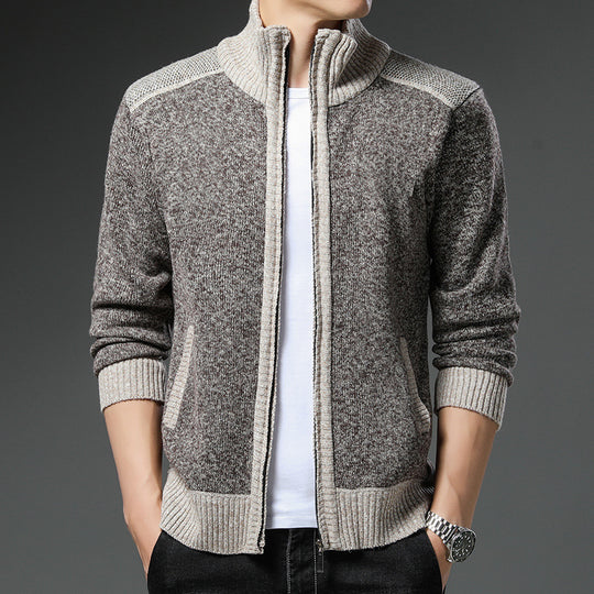 Herren Strickjacke mit hohen Kragen und praktischen Taschen R&B