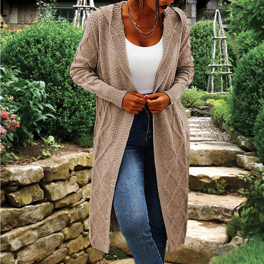 Damen Strick-Cardigan mit Kapuze und luxuriösem Zopfmuster R&B