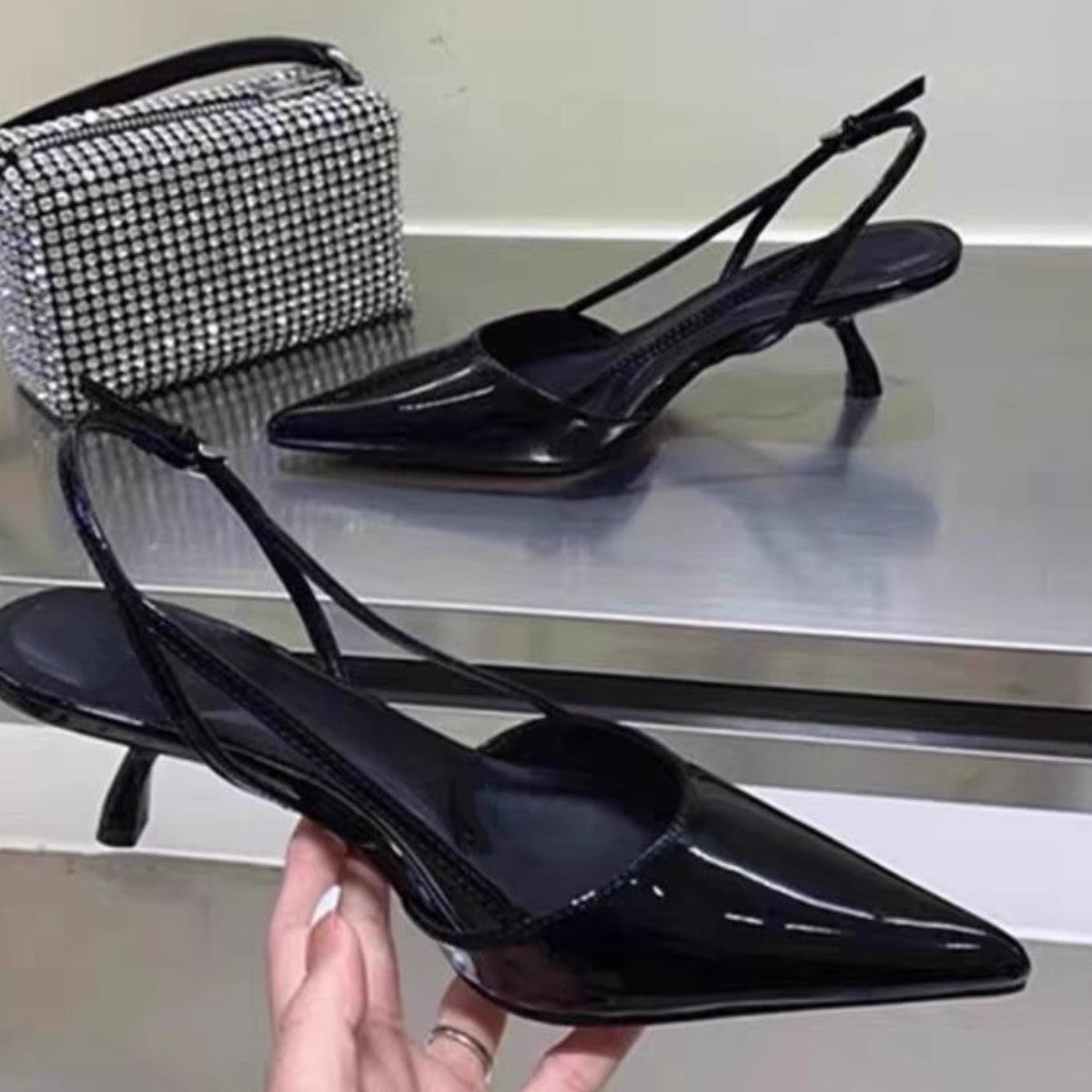 Damen Slingback High Heel Schuhe mit elegantem Spitzen-Design R&B