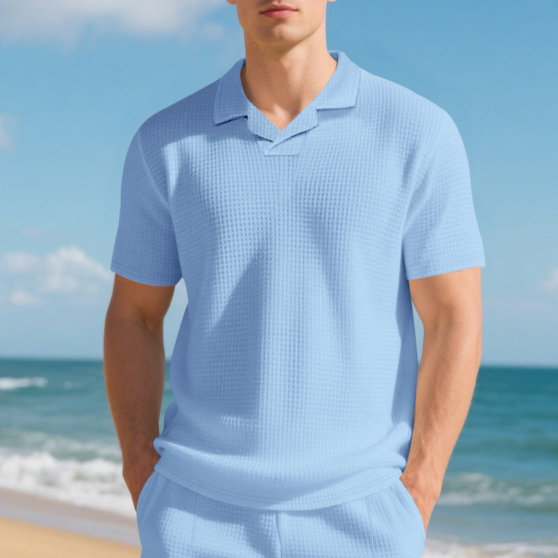 Herren Kurzarm Poloshirt mit strukturiertem Design und modernem Stehkragen R&B