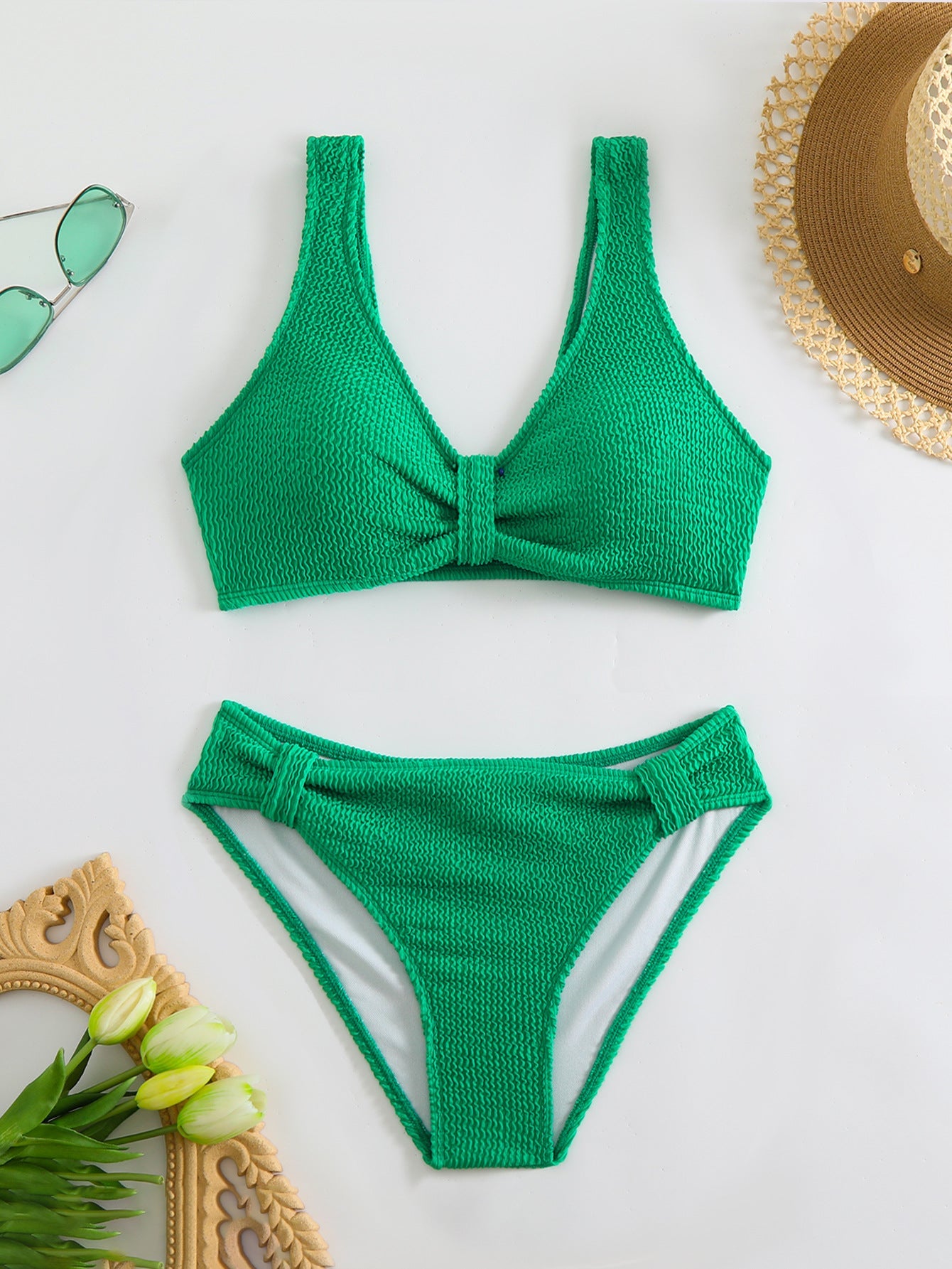 Femme Strukturierter Hochgeschnittener Bikini-Set R&B