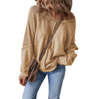 Damen lässiger Pullover mit weitem Ausschnitt R&B