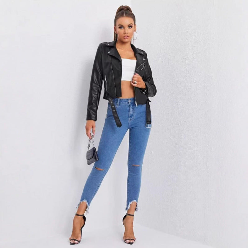 Damen Bikerjacke mit asymmetrischem Reißverschluss und Akzenten