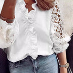 Damen elegante Bluse mit Rüschendetails und Spitzenärmeln EB