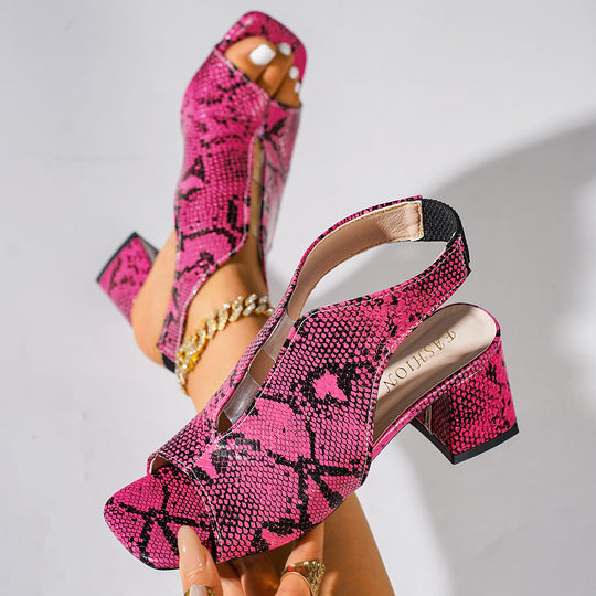 Damen Offene Slingback-Pumps mit Absatz und modischem Schlangenleder-Look R&B