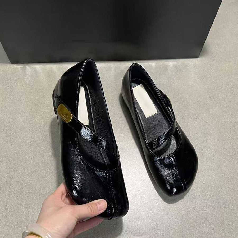 Damen elegante Ballerina-Pumps mit modischem Riemchen und dekorativer Schnalle R&B