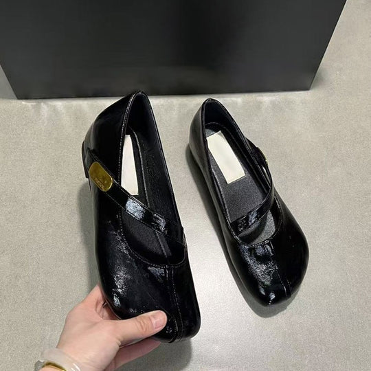 Damen elegante Ballerina-Pumps mit modischem Riemchen und dekorativer Schnalle R&B