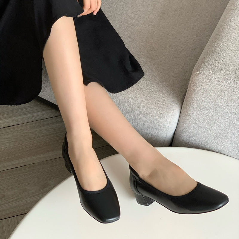 Damen Elegante Blockabsatz-Ballerinas mit geschmeidiger Oberfläche