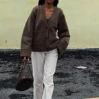 Damen Lässiger Strickjacke mit großen Taschen und offenem Schnitt R&B