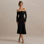 Damen Off-Shoulder Maxikleid mit eleganten Rüschen R&B
