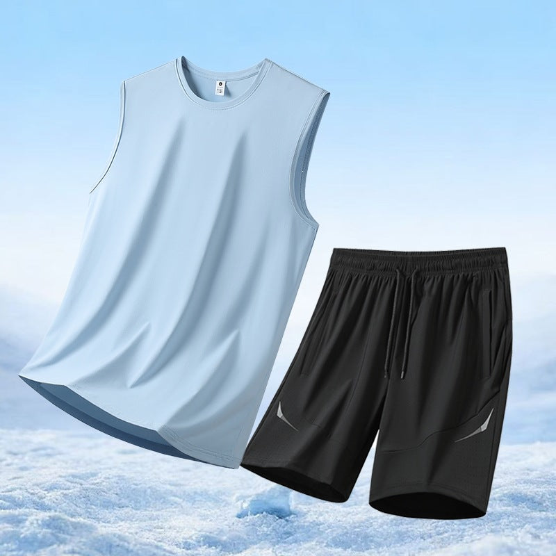 Herren nan atmungsaktives ärmelloses Trainingstop und leichte Funktionsshorts R&B