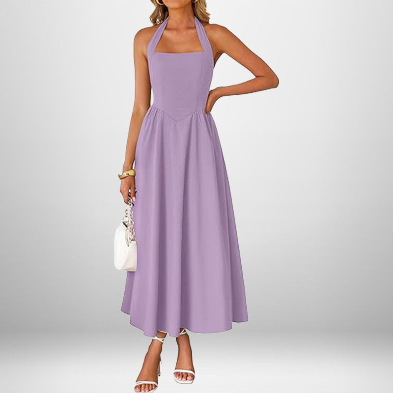 R&B | Cross Back O-Hals Maxikleid Leinen