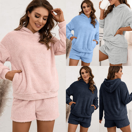 Damen Fleece-Hoodie und Shorts Set R&B
