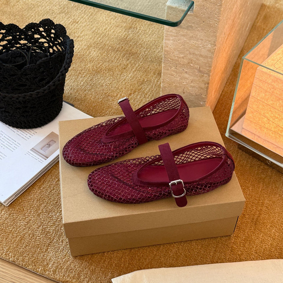 Damen Elegante und modische Ballerinas mit verstellbaren Riemchen und hochwertiger Oberflächenstruktur R&B