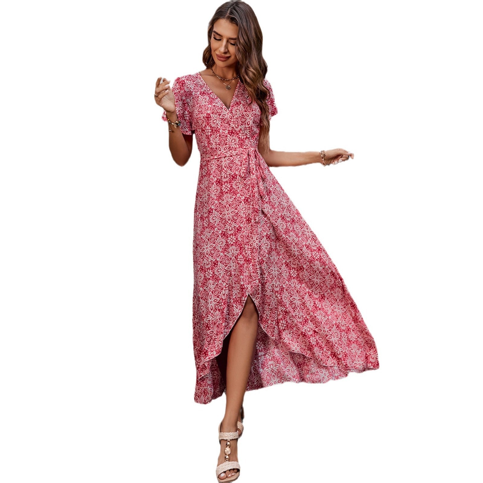 Damen Wickelkleid mit floralem Design und feinem V-Ausschnitt R&B