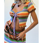 Damen figurbetontes Crop-Top mit modischen Streifen und Rüschendetails R&B