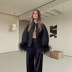 Damen elegante Boucle-Jacke mit extravaganten Ärmeln R&B
