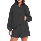 Damen Lässiger Kapuzenpullover mit kurzem Reißverschluss und praktischen Taschen R&B