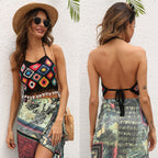 Damen gehäkeltes Crop-Top mit buntem Blumenmuster R&B