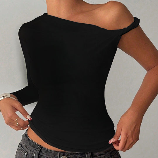 Damen asymmetrisches Langarmoberteil mit schulterfreiem Design R&B