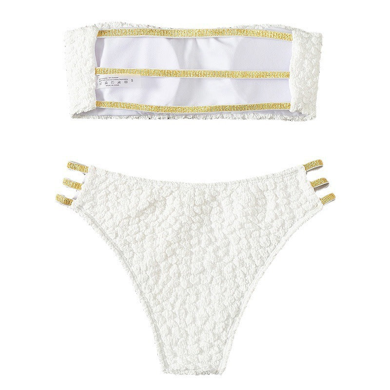 Damen Bandeau-Bikini mit dekorativen Riemen und strukturiertem Oberteil R&B