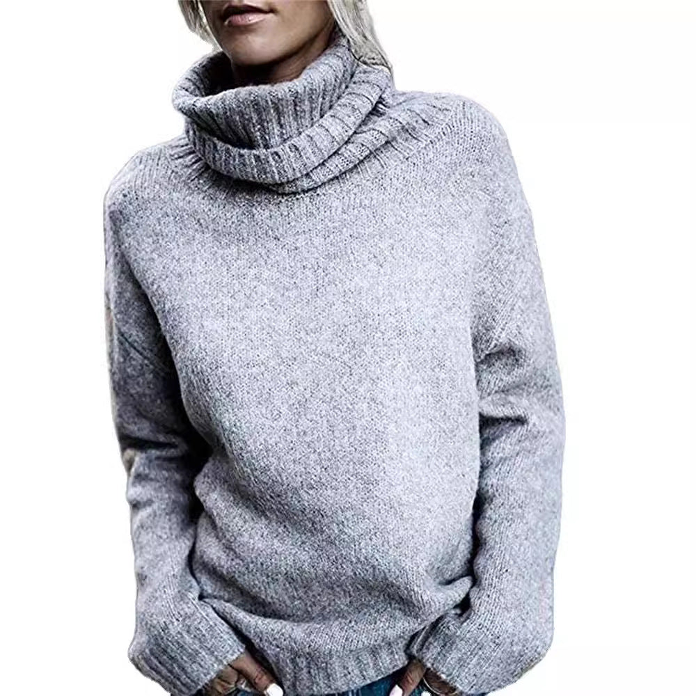 Damen Grobstrickpullover mit hohem Kragen und lässigem Schnitt R&B