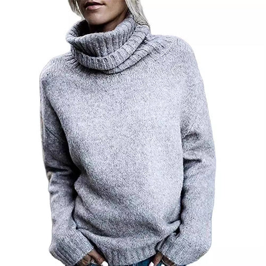 Damen Grobstrickpullover mit hohem Kragen und lässigem Schnitt R&B