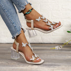 Damen Zehentrenner Sandalen mit funkelnden Schmetterlingsapplikationen und elegantem Absatz R&B