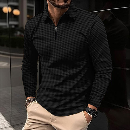 Herren Langarmshirt mit modernem Reißverschluss und strukturiertem Design R&B