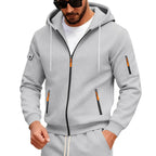 Herren nan Kapuzen-Sweatjacke mit durchgehendem Reißverschluss, mehreren Reißverschlusstaschen und Ärmel-Pocket R&B