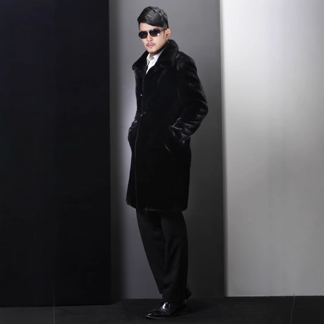 Herren Eleganter Kunstpelzmantel mit tiefem Kragen R&B