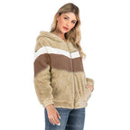 Damen Fleecejacke mit kontrastierenden Streifen und Kapuze