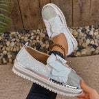 Damen Glitzernde Slip-On Sneakers mit funkelndem Schleifendesign und rutschfester Sohle R&B