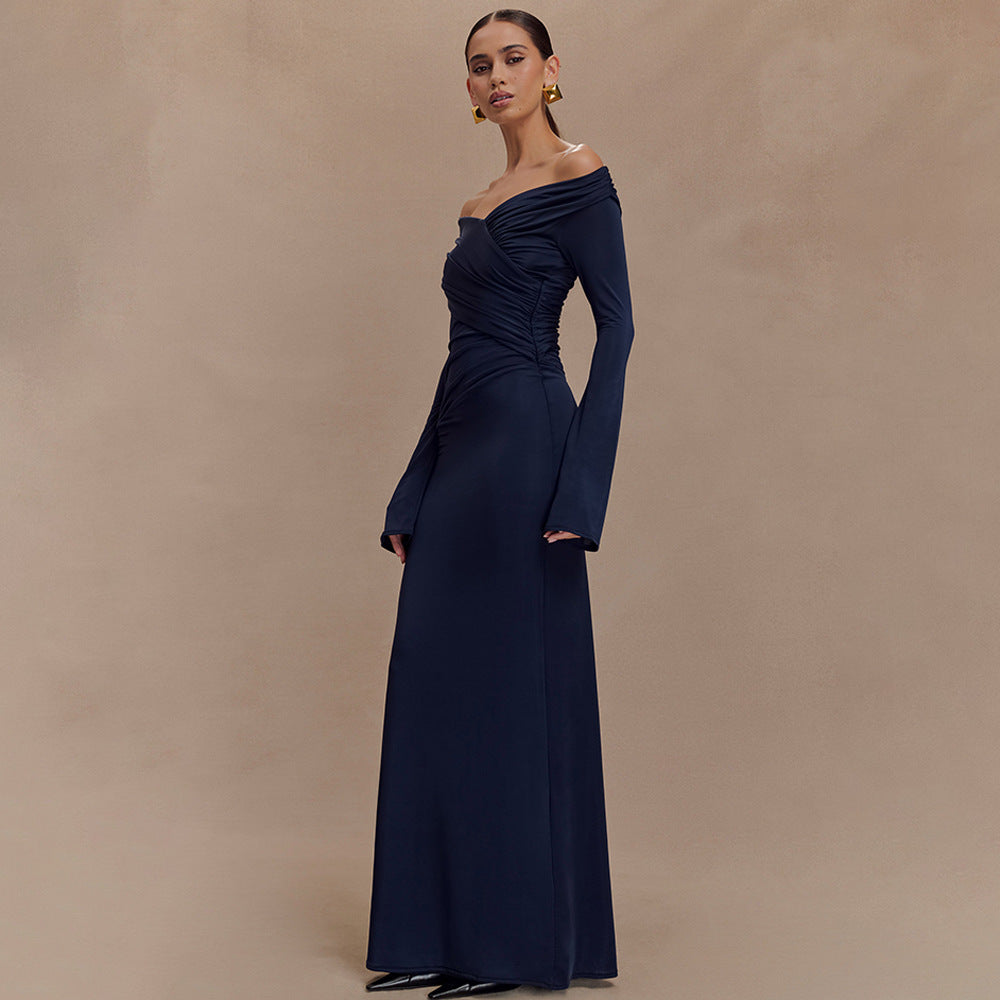 Damen elegantes Maxikleid mit off-shoulder Design und Wickeldetails