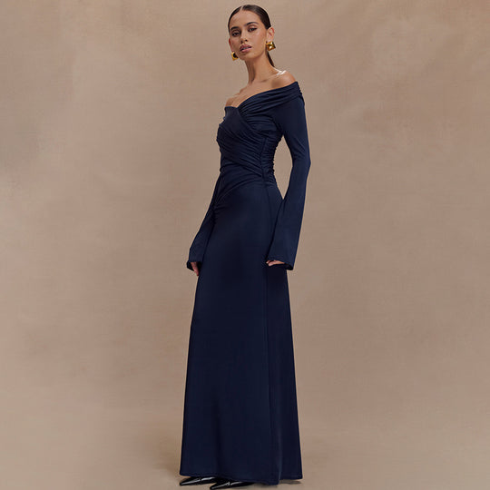 Damen elegantes Maxikleid mit off-shoulder Design und Wickeldetails R&B