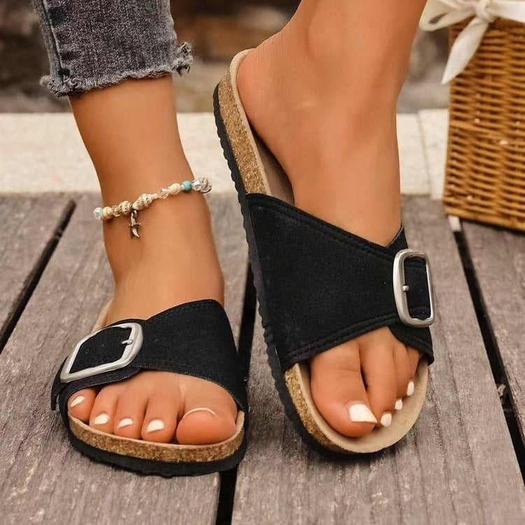 Damen komfortable Riemchensandalen mit modischem Schnallen-Design R&B