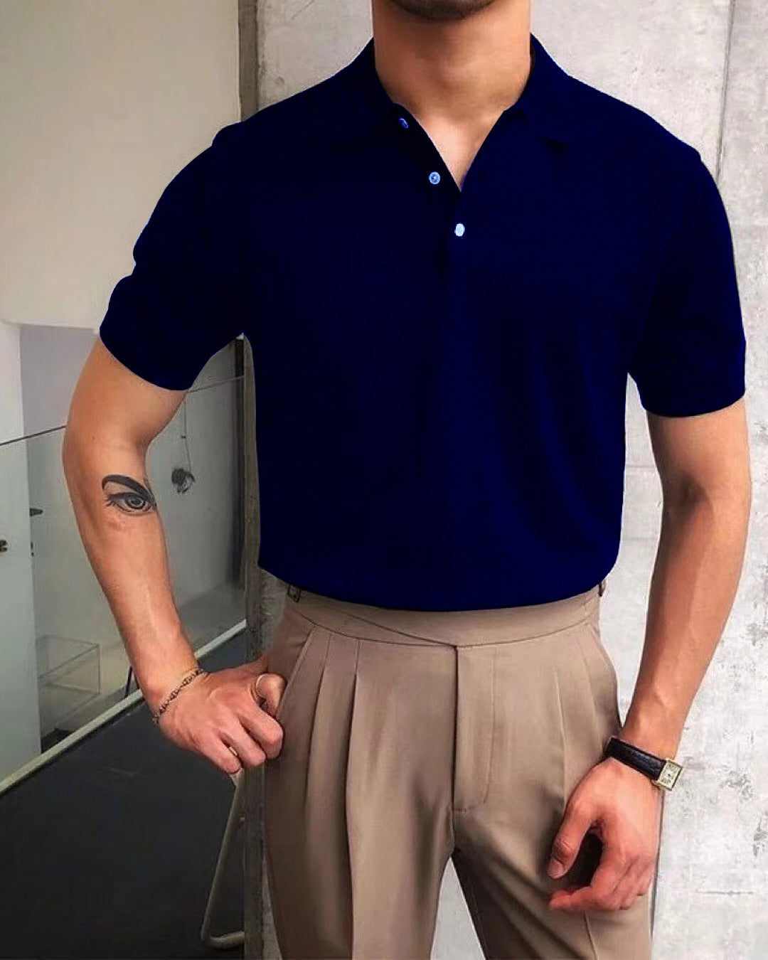 Herren nan Premium-Feinstrick-Poloshirt mit offenem Hemdkragen und dezenter Knopfleiste R&B
